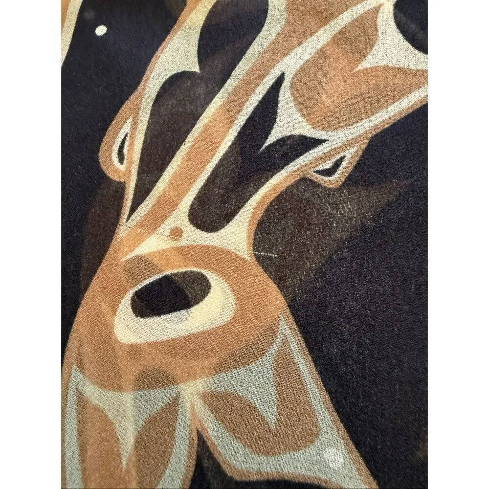 Vintage Anthony Joseph Scarf Coast Salish ‘Circle of Life’ Salmon Art Earthy